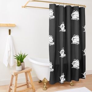 Black summer black boat shower curtain